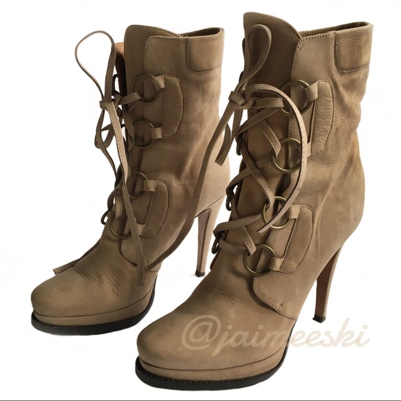 Mugnai Shoes - MUGNAI Suede Leather Lace-up Stiletto Heel Boots